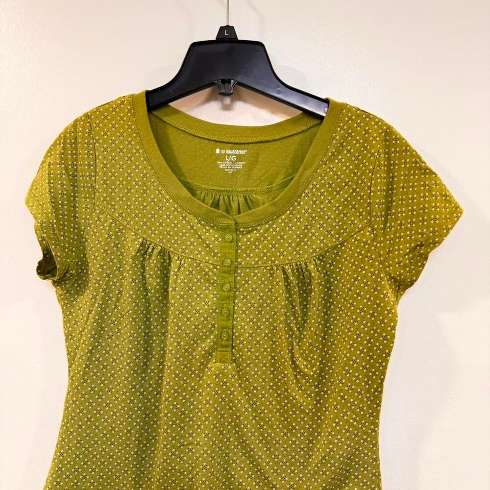 Y2K Green Brown polka dot button baby doll top Large romantic Henley Gilmore - Picture 3 of 6